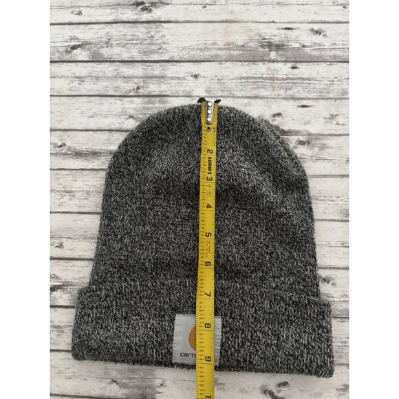 Carhartt Knit Hat Beanie One Size Gray Black Winter Logo - Picture 6 of 7